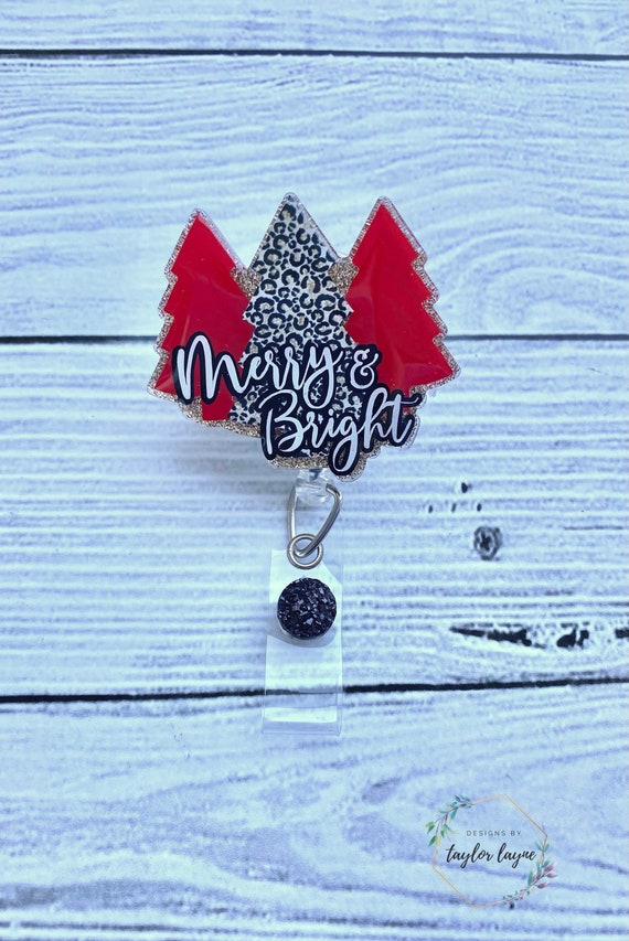 Merry & Bright Badge Reel - Holiday Badge Reel - Christmas Badge Reel - Nurse Badge - Cute Badge Reel - Glitter Badge Reel - ID Badge