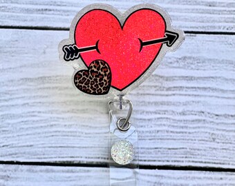 Hearts with Arrow Badge Reel - Valentine's Day Badge Reel - Cute Badge Reel - Nurse Badge Reel - Medical Badge Reel - Glitter Badge Reel