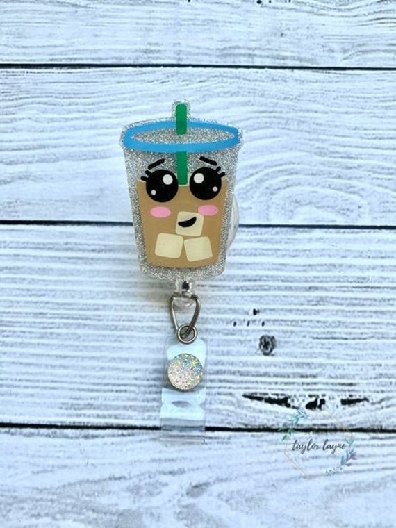 Cute Iced Coffee Badge Reel Glitter Badge Reel Nurse Badge Reel Medical Badge  Reel Teacher Badge Reel Coffee Badge Reel 