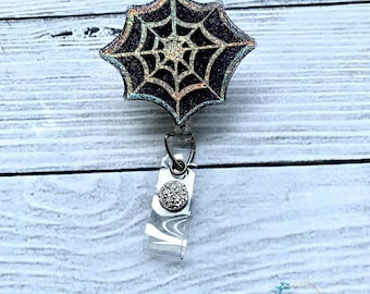 Glitter Spiderweb Badge Reel - Halloween Nurse Gift