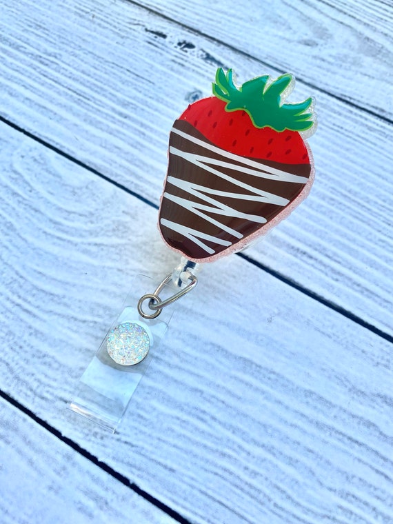 Strawberry, Chocolate Covered Strawberry, Strawberry Badge Reel, Valentines Day Badge Reel, Valentine Badge Reel, Medical Badge Reel