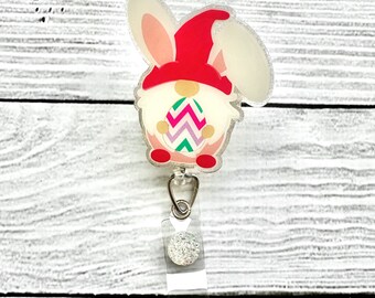 Bunny Gnome Badge Reel - Easter Badge Reel - Nurse Badge Reel - Gnome Badge Reel - Cute Badge Reel - Glitter Badge Reel - Spring Badge