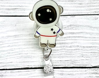 Glow in the Dark Astronaut Badge Reel - Cute Badge Reel - Glow Badge Reel - Glitter Badge Reel - Space Badge Reel - Nurse Badge Reel