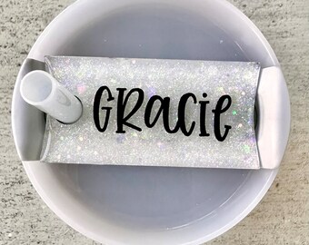 Custom White Opal Tumbler Name Tag - Tumbler Accessories - Name Plate Tumbler - Personalized Tumbler Tag