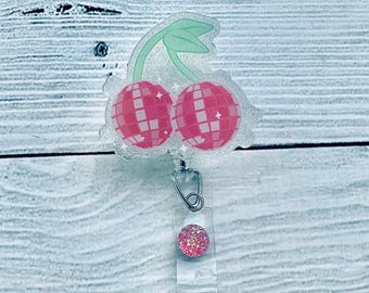 Disco Ball Cherries Badge Reel - Cute Badge Reel - Nurse Badge Reel - Glitter Badge Reel - Medical Badge Reel - Custom Badge Reel