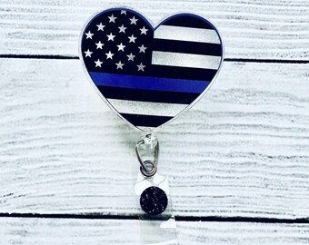 Police Heart Badge Reel - Cute Badge Reel - Nurse Badge Reel - Glitter Badge Reel - Medical Badge Reel - Nurse Gift - Custom Badge Reel