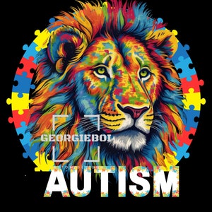 Conscientização sobre Autismo - Versão Leão - PNG Transparente para Download Instantâneo