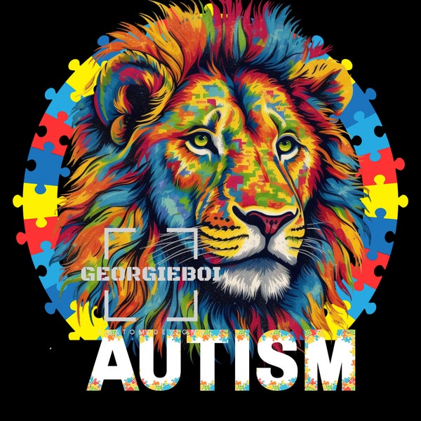 Autism Awareness - Lion Version - Transparent PNG Instant Download