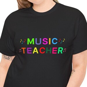 Music Teacher T-shirt Colorful Letters-Unisex Heavy Cotton Tee- Musical Instruments, School, Class, Teacher, College, University