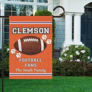 Bandera de fútbol de Clemson, Deportes familiares de Clemson, Tigres, Bandera para jardín, Regalo para aficionados al fútbol universitario, Regalo para aficionados a los deportes de Clemson