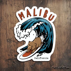Naklejka Malibu Surf Bear, Naklejka Cali Bear, Naklejka z kreskówką, Naklejka z memem, Zabawne naklejki ze zwierzętami, Naklejki na prezenty, Naklejki vintage
