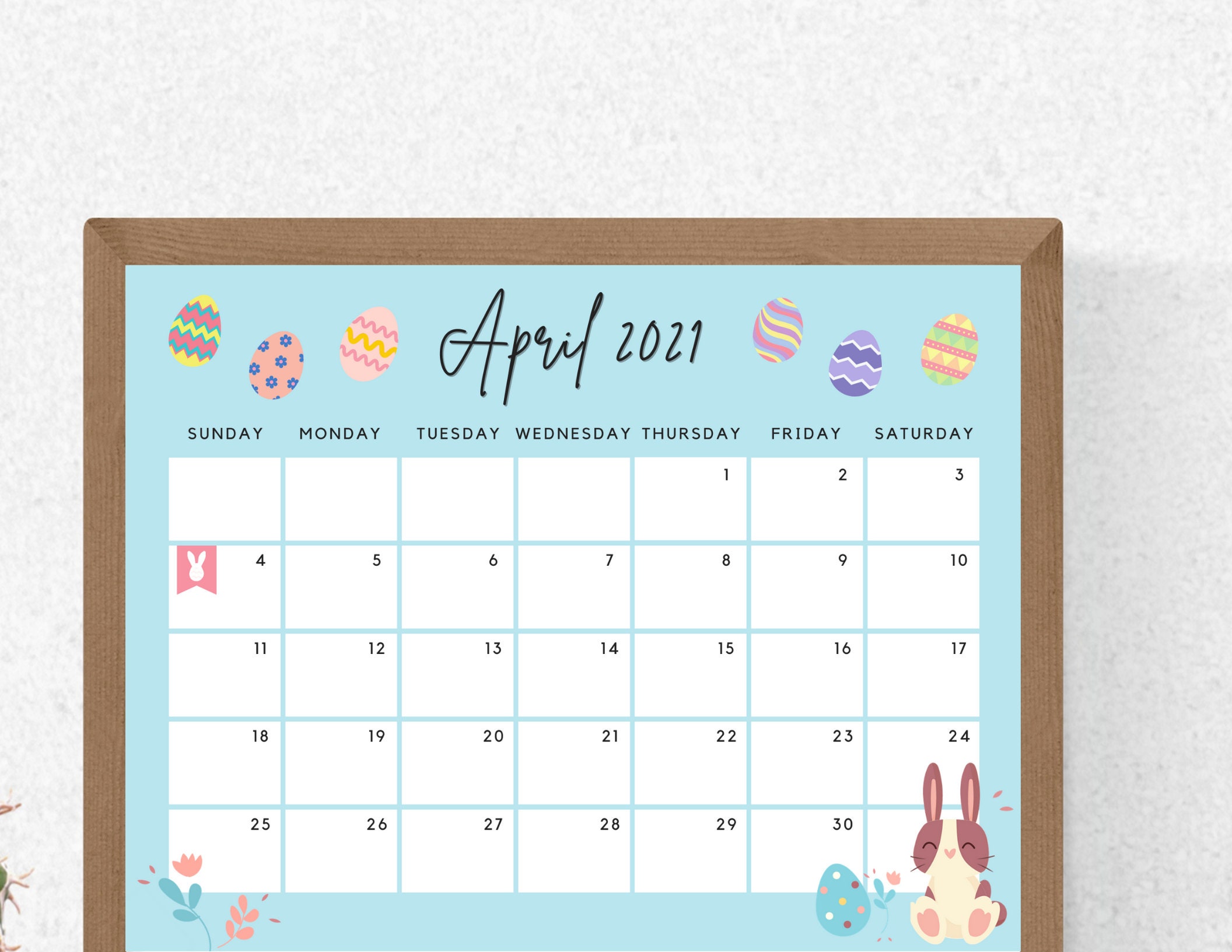April 2021 Calendar Easter Printable Calendar Cute April Etsy