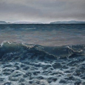 Original Pastel Painting | &quot;The Sound&quot; | Soft Pastel Seascape |