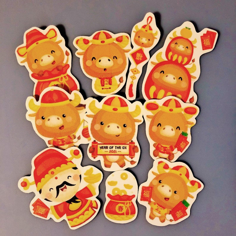 Planner Decorative Stickers for Chinese New Year Year of the Ox - VINYL STICKERS Scrapbooking Set of 10 Journaling