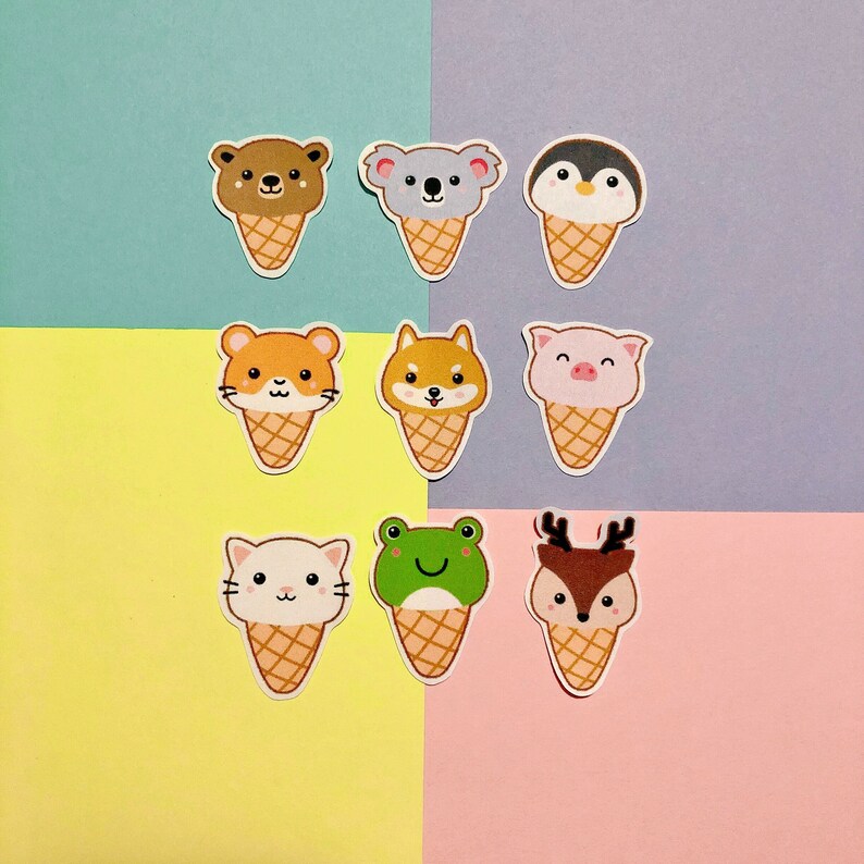 Cute and Kawaii Decorative Stickers for Scrapbooking I Scream for Ice Cream Journaling Set of 9 Planner - VINYL STICKERS or MAGNETS