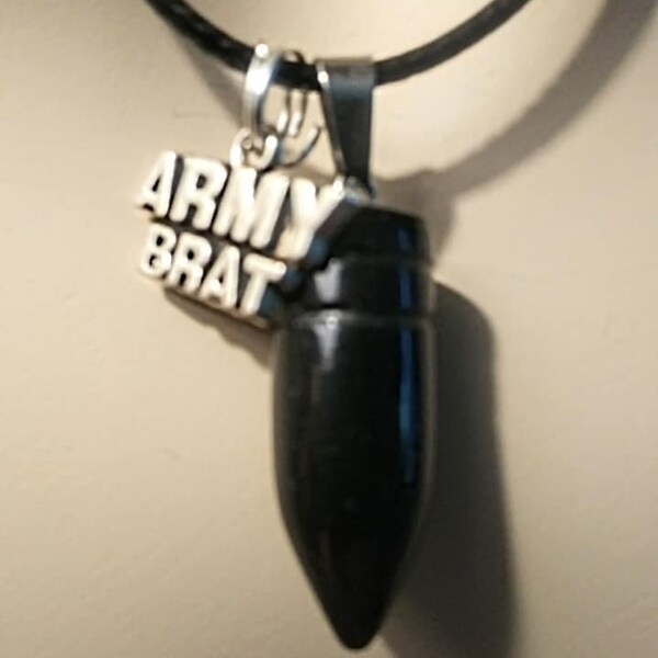 Army Charm Necklace with Bullet Shaped Obsidian Gemstone, Women's Jewelry, Men's Jewelry, Urban / Unisex Jewelry, Army Costume Wear