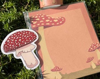 Toadstool Stationery Bundle - Anteckningsblock, Washi-tejp, Vinylklistermärke
