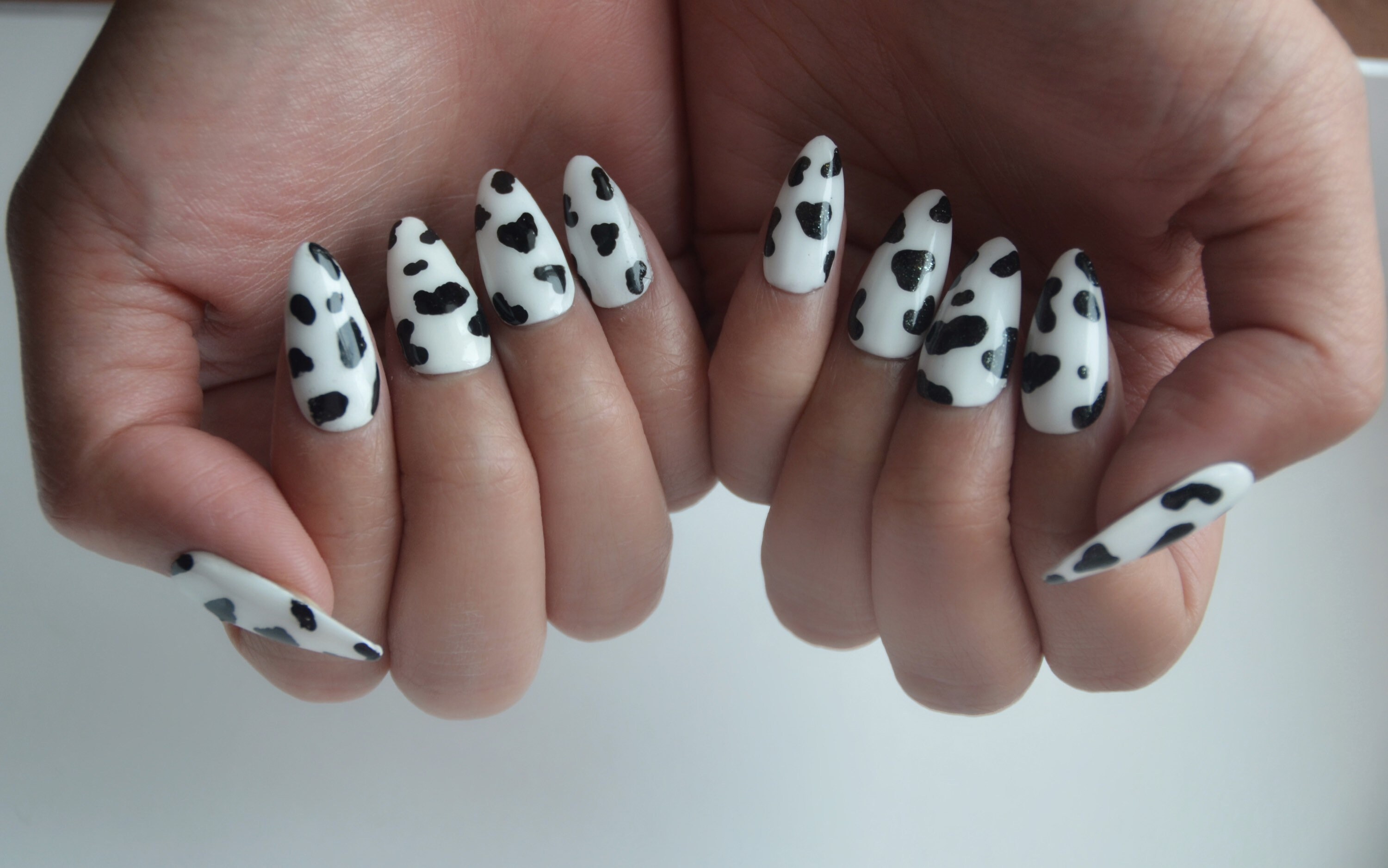 Cow Print White Nails With Black Spots Cute Chic Unique | Etsy