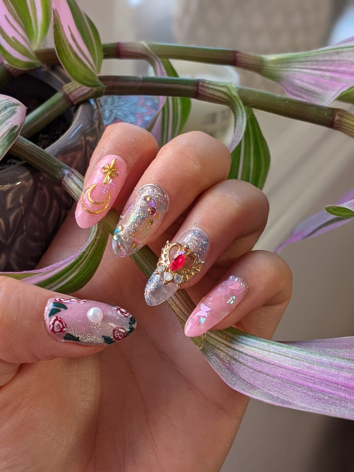 Pink SailorMoon Inspired Press on Nails with Roses | Etsy