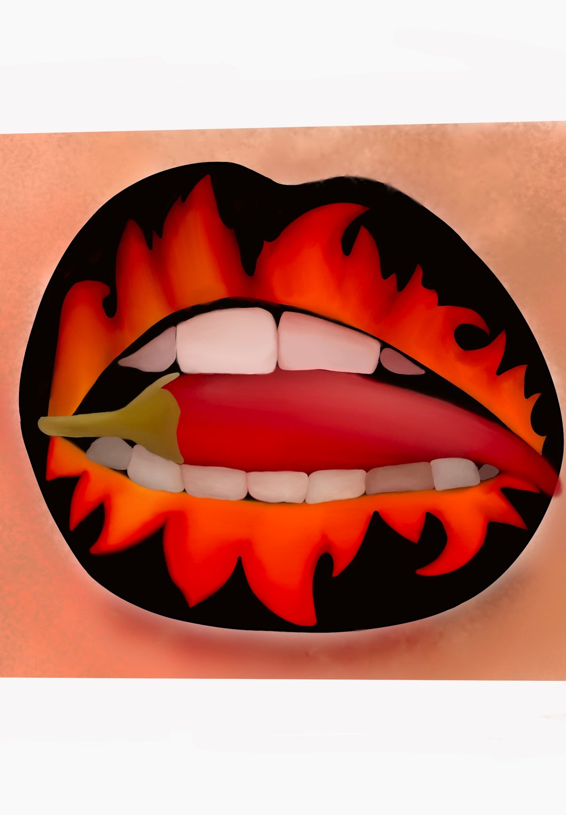 Flame chilli lipstick original artwork print Etsy