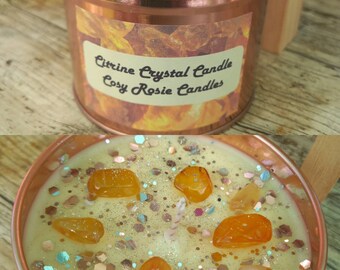 Handmade Citrine Crystal Candle Cute Yellow Gemstone Imagination Healing Soy Wax Glitter