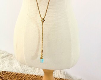 Lariat Style Y-Necklace gold with blue teardrop