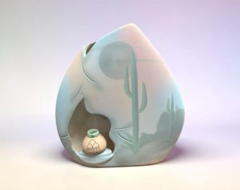 Southwestern diorama sculpture vase signed