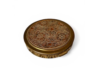 Vintage Max Factor Hollywood London Paris Powder Compact Gold Tone Etched Floral