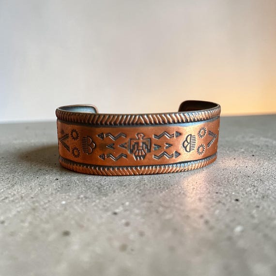 Vintage Solid Copper Thunderbird Cuff Bracelet So… - image 1