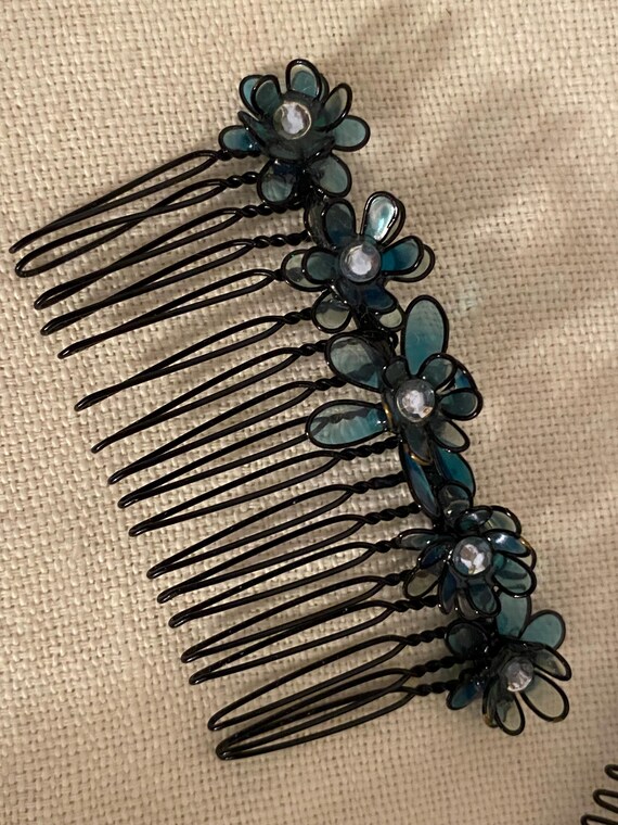 Blue Floral Hair Combs, Vintage Hair Accessories - Etsy display picture 1