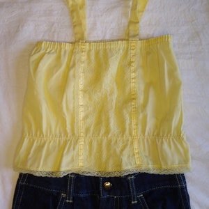 Vintage girls camisole yellow Camisole tank top lace 1980's image 2