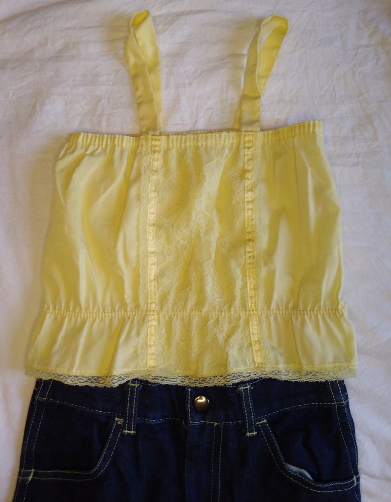 Vintage girls camisole yellow Camisole tank top lace 1980's image 2