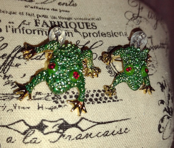 Frog brooches with gemstone eyes,Vintage, Green a… - image 8