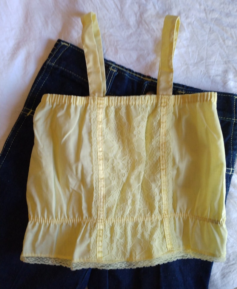 Vintage girls camisole yellow Camisole tank top lace 1980's image 1