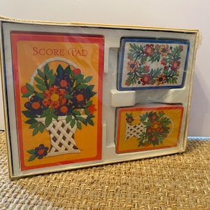 Vintage double deck of playing cards with score pad/ Bridge set nos