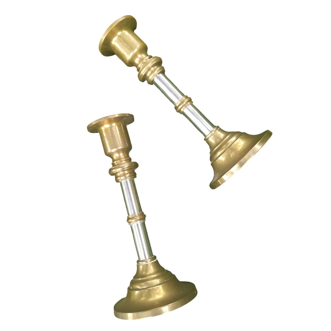 Vintage Mixed Metal Brass and Silver Tone Taper Candle Holders Set of 2 ...