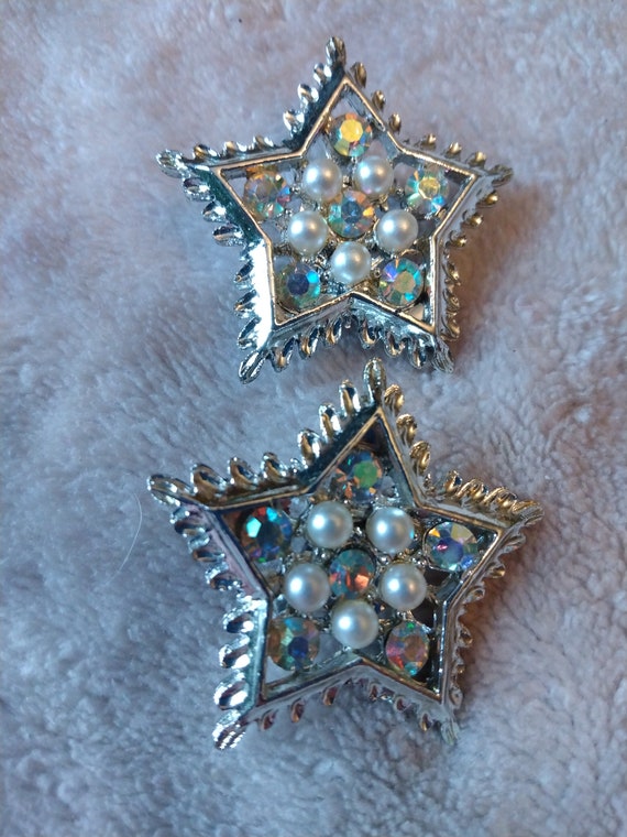 Vintage Star Pins | faux pearl stars | vintage 80… - image 3