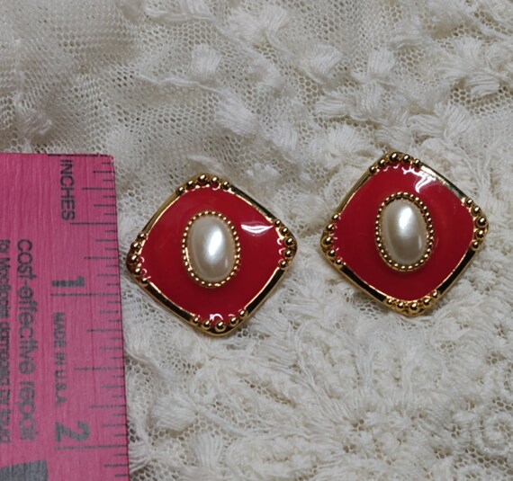 Red stud earrings, Vintage Jewelry, Costume jewel… - image 4