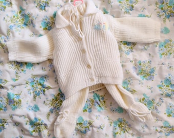 Knitted baby doll outfit,White outfit,Cabbage Patch outfit,doll accessories