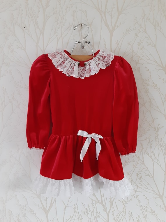 Holiday Dress, Vintage Girls, Christmas Dress,Red 