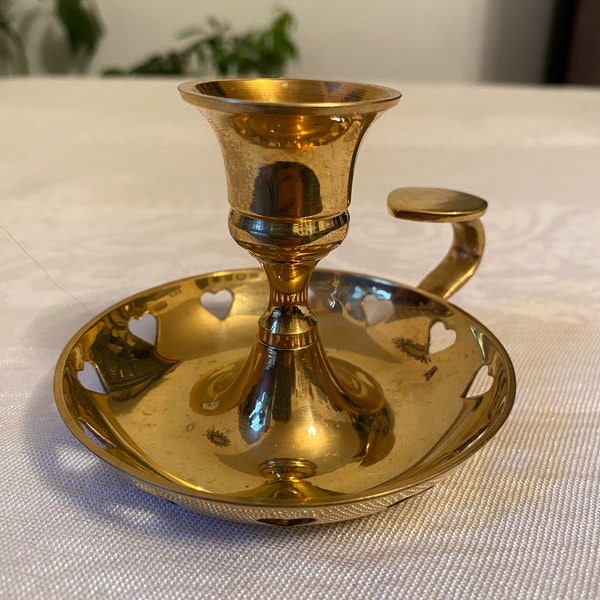 Solid Brass Heart Handle Candle Stick Holder