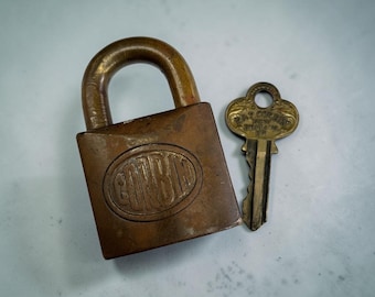 Corbin Cabinet Lock Co Brass Padlock with Ornate P&F Corbin Key 1907-1909