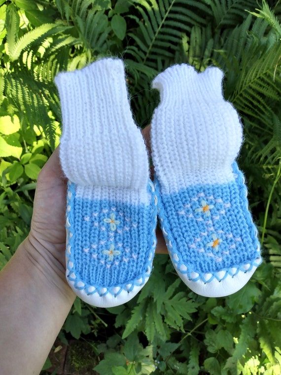 Baby Slipper socks,Vintage,Moccasin,knit slippers,