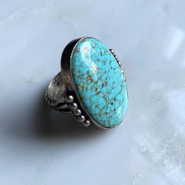 Sterling Silver Turquoise Ring signed Patrick Yazzie (6.5)