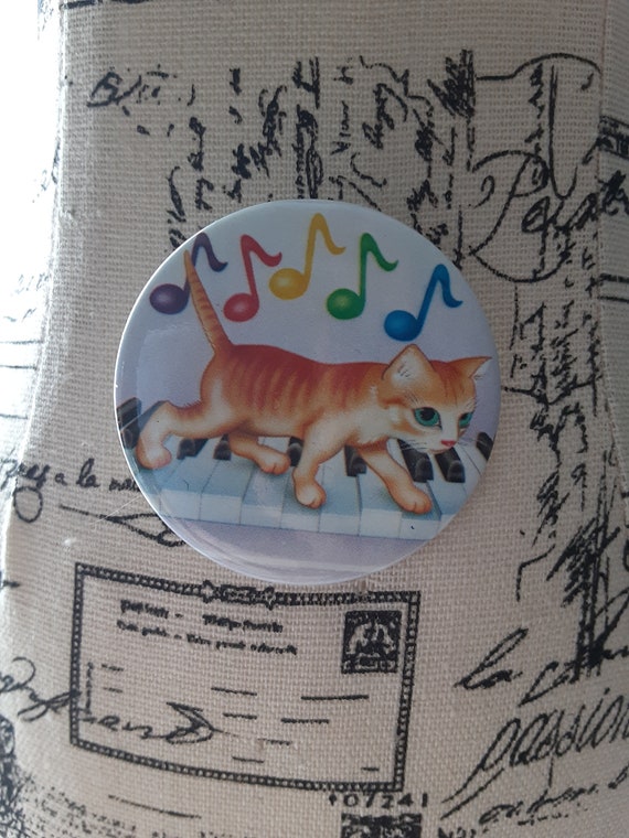 Lisa Frank Cat pin, Vintage, Music notes, Piano, 1