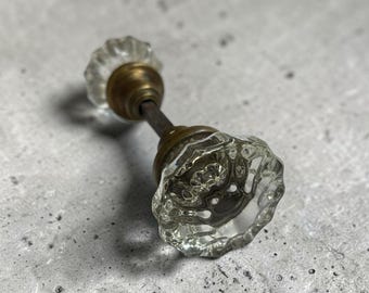 Clear lucite doorknob with brass hardware,mid century fluted