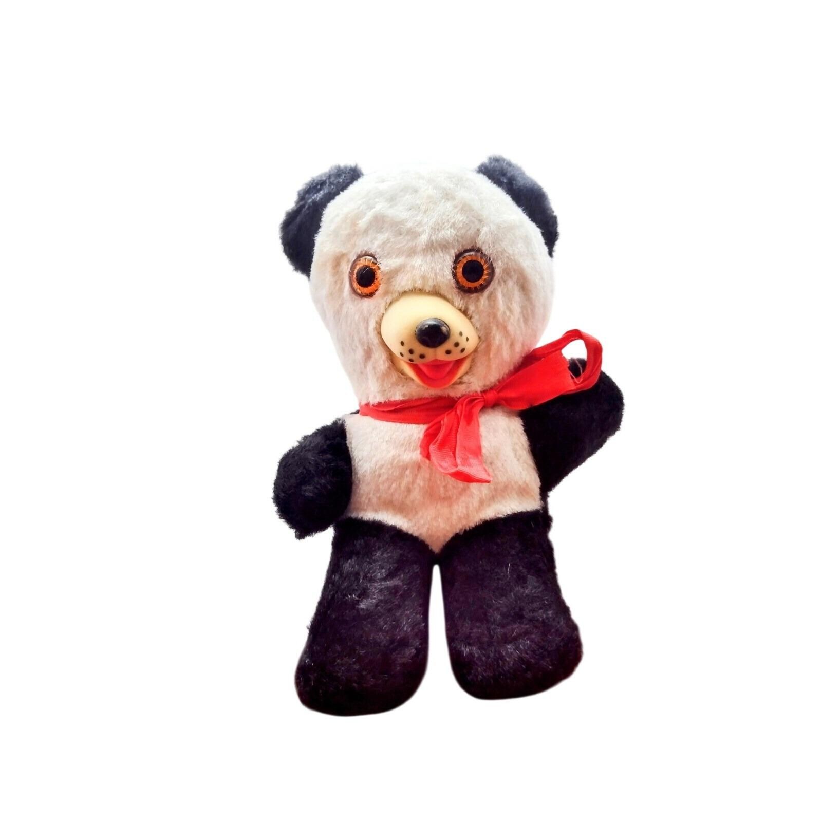Yonda? Vintage Teddy Bear パンダ Takara Trading Co Panda Bear Plush Rubber Face Tokyo Japan Red