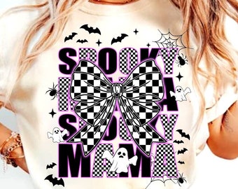 Spooky Mama Neon Png, Halloween Png, Spooky Season Png, Halloween Checkered Png, Spooky vibes Png, Halloween Mama Coquette Bow Sublimation