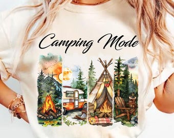 Modo camping PNG, PNG de verano retro, Aventura familiar, Diseño de sublimación, Pincelada, Aire libre, Diseño de camiseta de camping, Camping vintage