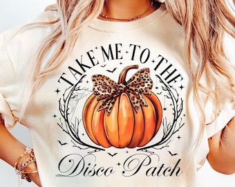 Take me to the Pumpkin Patch png, retro halloween png, trending png, Disco ball pumpkin png, fall png, soft girl png, Pumpkin girly png